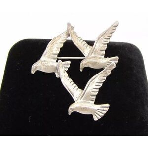 Beau Sterling Silver Seagull Flock, Bird Brooch, Pin Signed